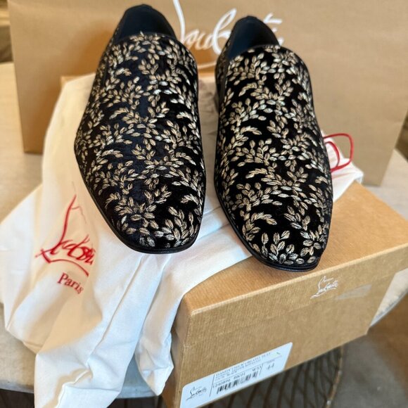 Christian Louboutin 1240896 Dandy Chick Orlato Shoe, Embroidered Black Velvet 43 main image 5